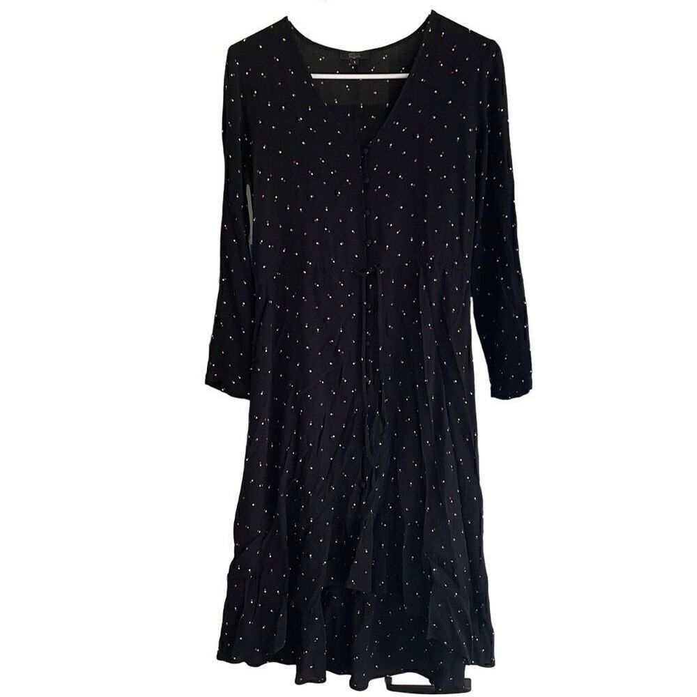 Rails Womens Hi Low Hem Jade Black Dot Dress S Long Sleeve Preppy Hipster
